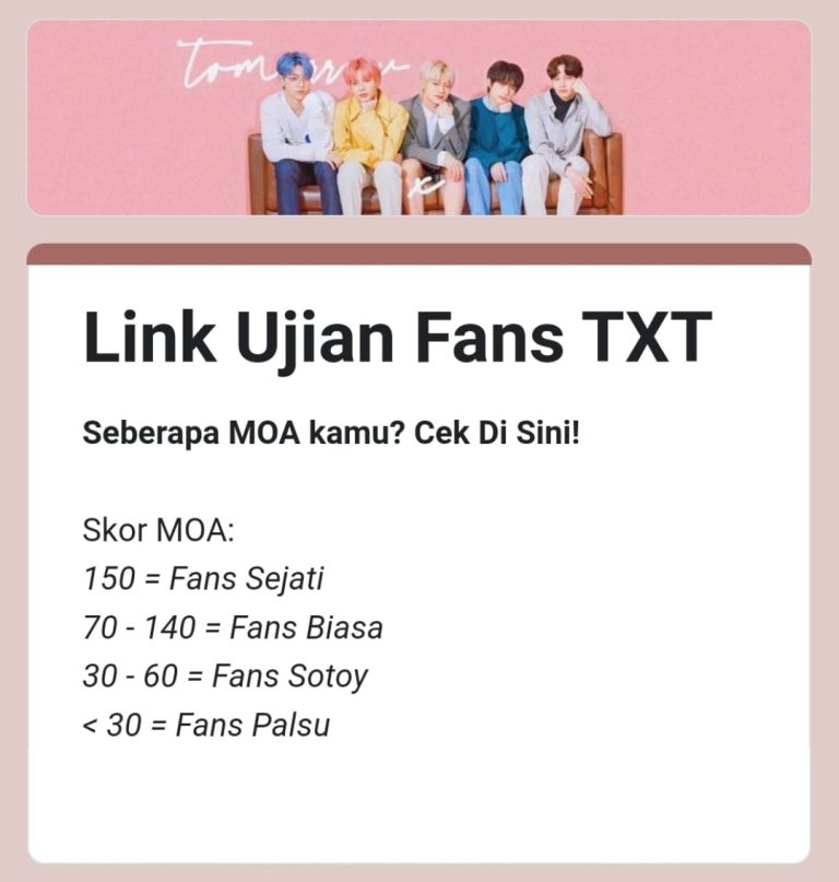 Khusus MOA Ini Link Ujian Fans TXT 2023 Terbaru Kamu Benar Berapa Nih