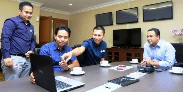 WAHYUDIN/JAWAPOS DISKUSI: CEO Jawa Pos Group Azrul Ananda (kedua kanan) dan rombongan mengunjungi Menteri Pendidikan dan Budaya Anies Baswedan di kantor Mendikbud, Jakarta (26/5). Anies mendukung pramuka menjadi kebutuhan siswa.