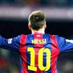 Megabintang Barcelona Lionel Messi melakukan selebrasi, usai mentecak gol beberapa waktu lalu.