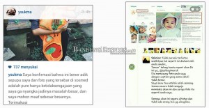 KHAWATIR: Foto kanan, postingan Path Sabrina, seorang ibu asal Bandung yang foto anaknya diunggah di akun jual bayi. Foto kiri, isi klarifikasi akun @ysukma.