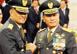 Mantan Panglima TNI Jenderal Moeldoko saat menghadiri pengangkatan Jenderal Gatot Nurmantyo sebagai Kasad.