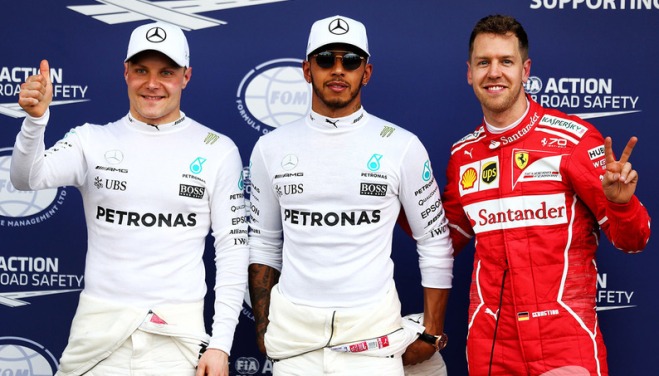 Polesitter: Lewis Hamilton, Mercedes AMG F1, posisi kedua Sebastian Vettel, Ferrari, posisi ketiga Valtteri Bottas, Mercedes AMG F1