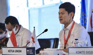 Ketua Umum Komite Olimpiade Indonesia (KOI) Raja Sapta Oktohari menyampaikan kabar terbaru soal sanksi dari badan antidoping dunia atau WADA (Foto: ANTARA/HO-KOI)