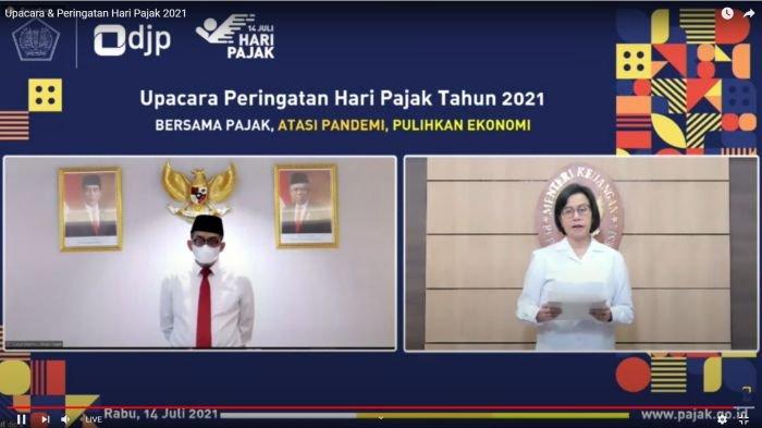 Menkeu Sri Mulyani memberikan arahan dalam upacara virtual peringatan Hari Pajak 2021 (Rabu, 14/7/2021)