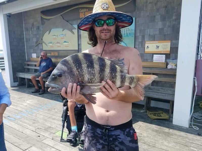 Seorang nelayan memperlihatkan di Caliornia memperlihatkan Ikan Kepala Domba foto Facebook Jennette's Pier