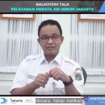 Gubernur DKI Jakarta Anies Baswedan saat memberikan paparan pada acara diskusi "Balkoters Talk: Pelayanan Merata Air Minum Jakarta" yang digelar secara virtual, Rabu (1/9/2021). (ANTARA/TL/Ricky Prayoga)