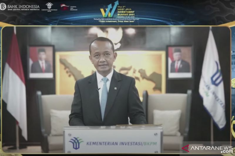 Tangkapan layar Menteri Investasi atau Kepala Badan Koordinasi Penanaman Modal (BKPM) Bahlil Lahadalia saat menyampaikan keynote speech pada The 3rd West Java Investment Summit (WJIS) 2021 secara virtual, Kamis (21/10/2021) (ANTARA/Youtube Bank Indonesia)