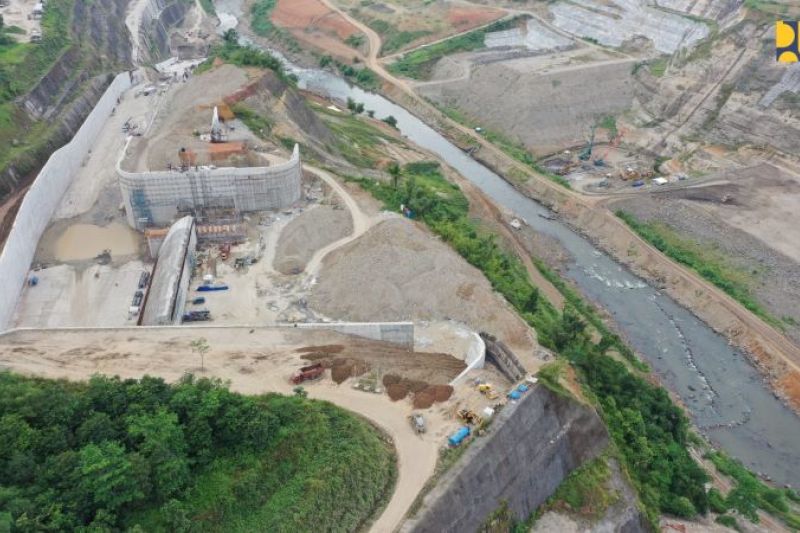 Proyek pembangunan Bendungan Leuwikeris di di Kabupaten Tasikmalaya dan Ciamis, Jawa Barat oleh Kementerian PUPR. ANTARA/HO-Kementerian PUPR
