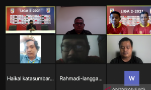 Tangkapan layar konferensi pers daring sebelum laga Semen Padang vs PSMS Medan dalam lanjutan Liga 2 2021 di Palembang. ANTARA/ Mario Sofia Nasution.