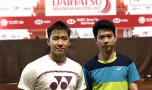 Ganda putra Kevin Sanjaya Sukamuljo/Marcus Fernaldi Gideon menjadi wakil Indonesia pertama yang lolos ke perempat final Indonesia Masters 2021 setelah mengantongi kemenangan di babak kedua di Nusa Dua, Kamis. (Antaranews/Roy Rosa Bachtiar)