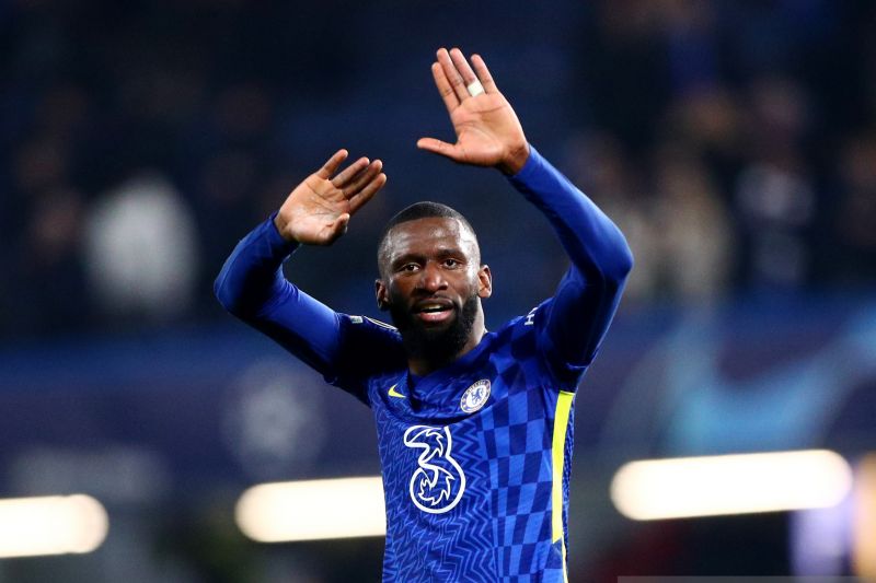 Selebrasi bek Chelsea asal Jerman, Antonio Rudiger usai timnya mengalahkan Juventus di pertandingan Grup H Liga Champions di Stamford Bridge pada 24 November 2021. ANTARA/REUTERS/HANNAH MCKAY