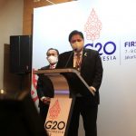 Menteri Koordinator Bidang Prekonomian Airlangga Hartarto ketika memberikan sambutan pada pertemuan tingkar Sherpa G20 sebagai titik awal pemulihan ekonomi global.