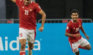 SELEBRASI: Pemain timnas Indonesia, Ricky Kambuaya merayakan gol cepat yang diciptakannya ke gawang Thailand. (@PSSI/Twitter)