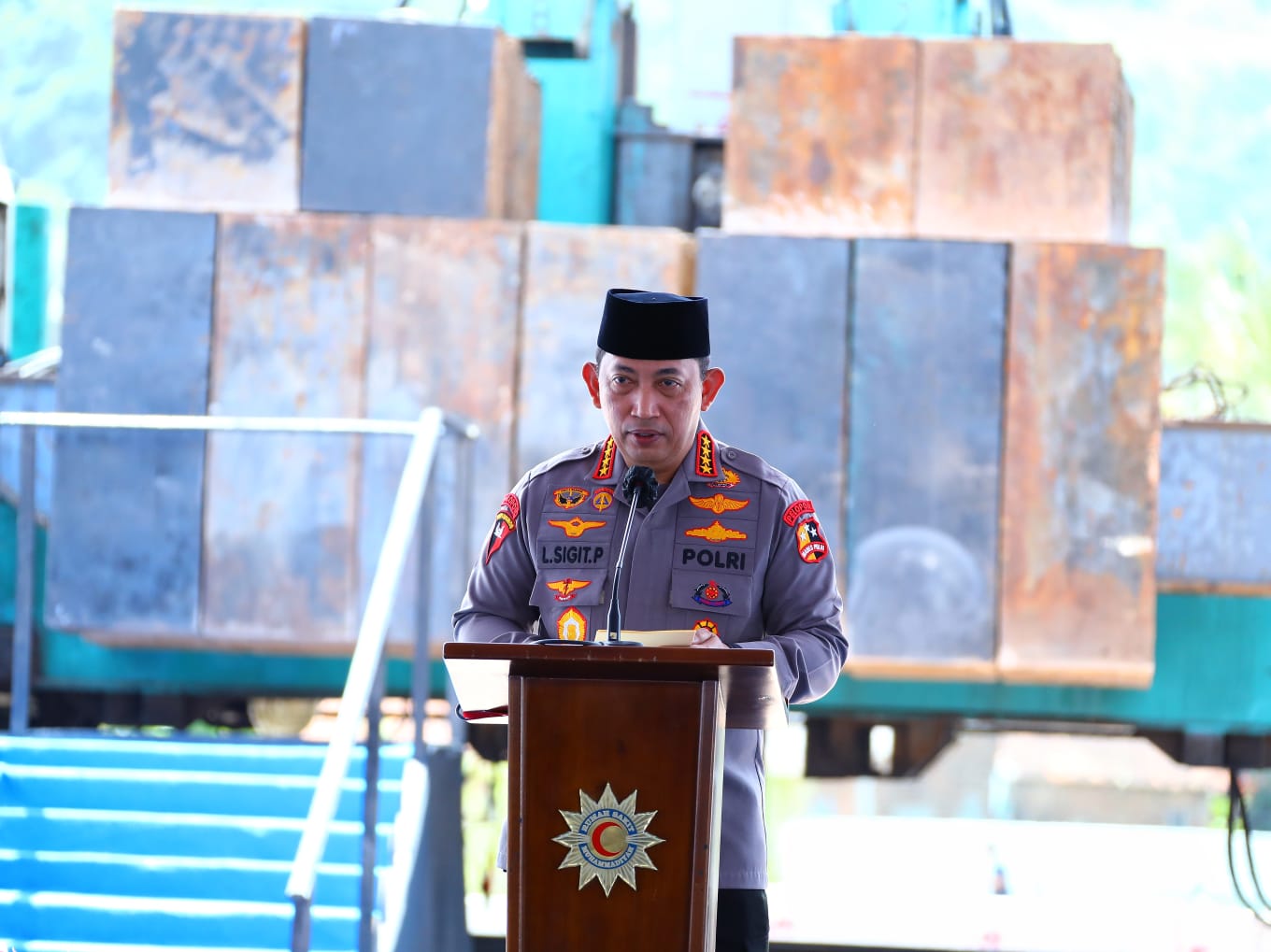 Kapolri Jenderal Listyo Sigit dalam sambutannya di RS MBS Jalan Raya Laswi Cigugur, Desa Ciheulang, Kecamatan Ciparay, Kabupaten Bandung, Jawa Barat, Minggu (23/1).