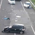 Kecelakaan tunggal di ruas jalan tol Palembang-Kayuagung menewaskan sang sopir yang terpental keluar dari mobilnya. (Foto Palpos/Ist)
