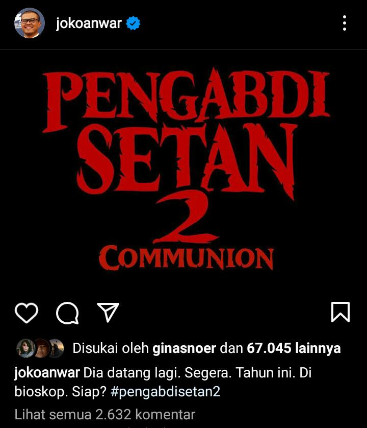 Unggahan sutradara film Pengabdi setan 2 yang kebanjiran komentar netizen. (tangkapan layar)