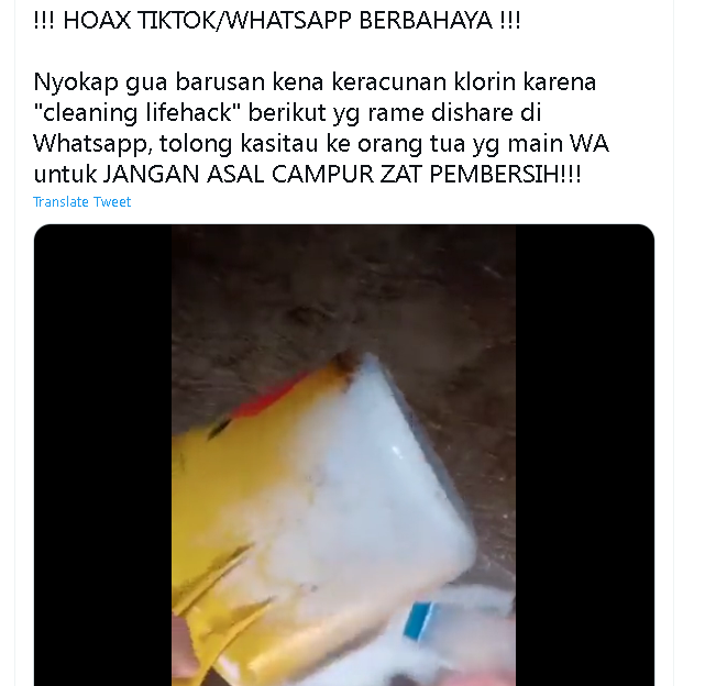 Tiru Video Hoax di Tik Tok, Seorang Ibu Keracunan Zat Pembersih