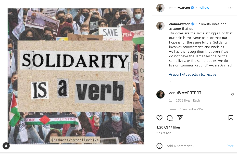 Unggah Postingan Pro Palestina, Emma Watson Dikritik Pejabat Israel