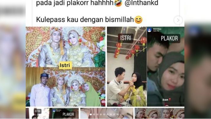 Tangkapan layar unggahan seorang istri yang jengkel karena suaminya selingkuh. menjadi viral di media sosial.