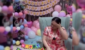 Tangkapan layar saat Nagita Slavina menangis tidak bisa merayakan ulang tahun bersama suaminya, Raffi Ahmad. (Instagram @videoladygigi)