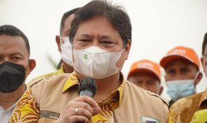 Menteri Koordinator Bidang Perekonomian Airlangga Hartarto saat kunjungan kerja ke daerah Kandis, Kampung Libo Jaya, Siak, Provinsi Riau.