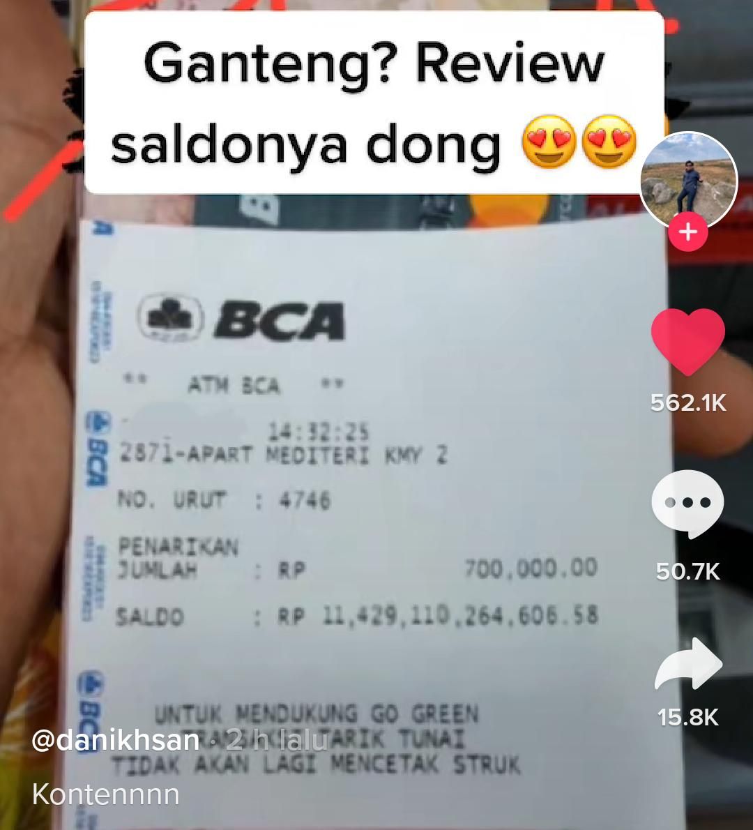 Viral Seorang Pria Pamer Saldo ATM Rp11 triliun di TikTok (tangkapan layar TikTok @owner.studente)