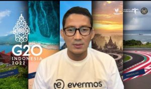 Menteri Pariwisata dan Ekonomi Kreatif, Sandiaga Uno yang memimpin peresmian identitas baru Evermos secara virtual.