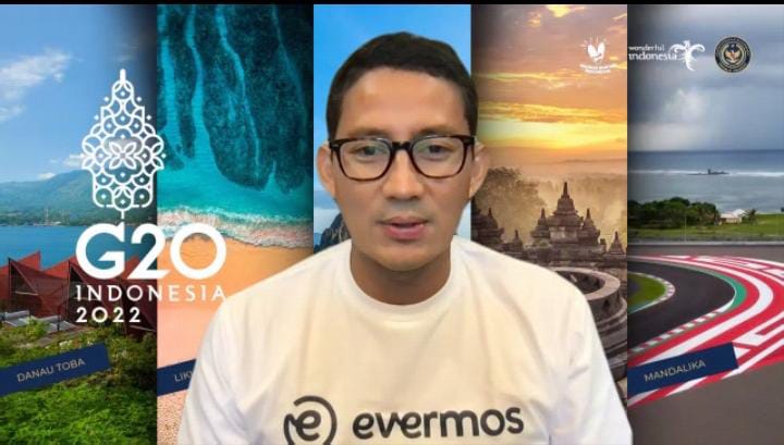 Menteri Pariwisata dan Ekonomi Kreatif, Sandiaga Uno yang memimpin peresmian identitas baru Evermos secara virtual.