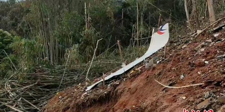 Serpihan pesawat yang diduga merupakan pesawat milik China Eastern Airlines yang terjatuh pada Senin (21/3). (Twitter@ChinaAvReview)