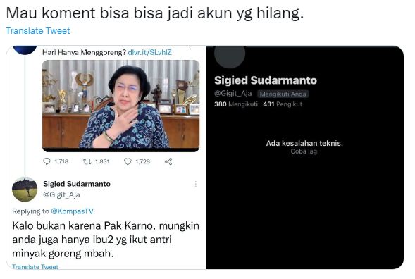 Akun seorang netizen hilang setelah mengomentari pernyataan Megawati