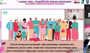 Webinar bertajuk "Lawan Tabu, Perempuan Berani Bersuara" yang diselenggarakan dalam memperingati hari perempuan Internasional, di Jakarta, Selasa (8/3). (ANTARA/ Anita Permata Dewi)