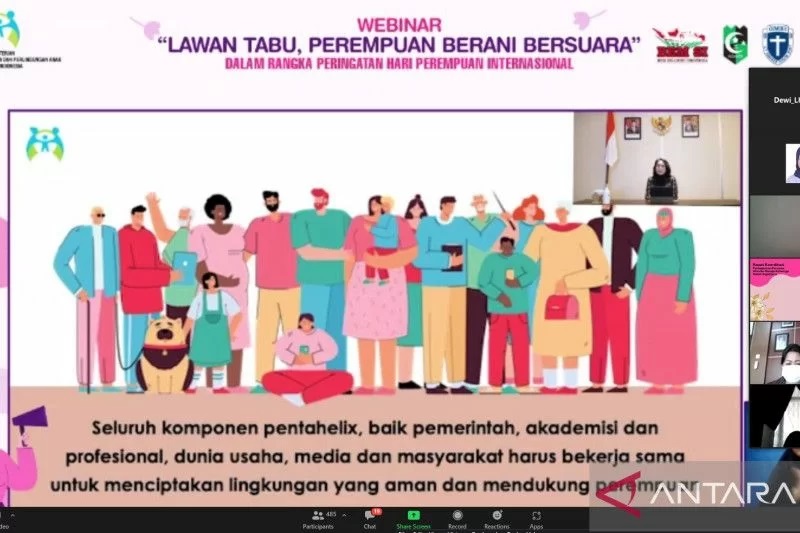 Webinar bertajuk "Lawan Tabu, Perempuan Berani Bersuara" yang diselenggarakan dalam memperingati hari perempuan Internasional, di Jakarta, Selasa (8/3). (ANTARA/ Anita Permata Dewi)