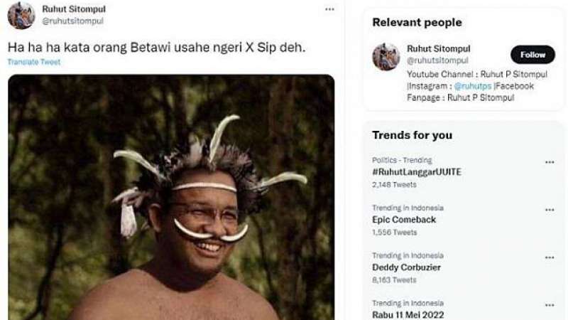 unggahan Ruhut Sitompul yang dinilai Tokoh Pemuda Papua sebagai penghinaan terhadap adat istiadat papua.