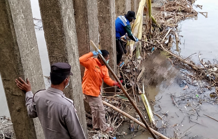 Petugas sedang berupaya mengevakuasi tubuh Aira, bocah tenggelam di Sumedang yang di temukan di Sungai Cimanuk Kabupaten Indramayu. (ist)