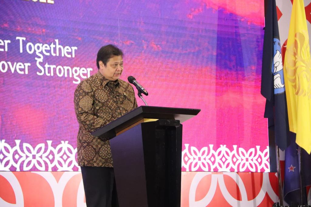 Menteri Koordinasi Bidang Perekonomian Airlangga Hartarto ketika menajadi pembicara pada forum working group Presidensi G20