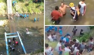 Kepanikan yang terjadi saat puluhan siswa terjatuh kedalam sungai bahkan sebagian mengalami luka parah. (BPBD Probolinggo)