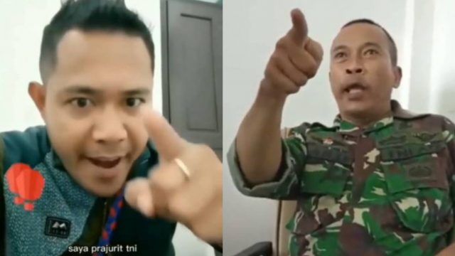 Dua prajurit TNI yang kesal denga Efendi SImbolon dan menuntutnya meminta maaf. Kalo tidak, mereka mengancam, Effendi Simbolon akan diburu TNI.