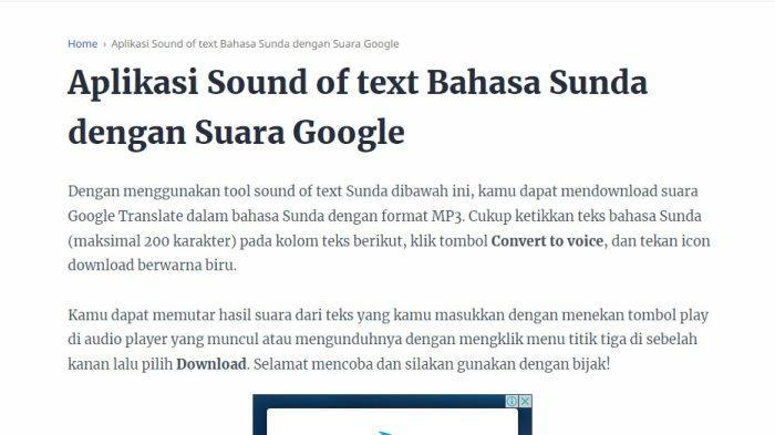 Tangkapan layar cara a Buat Sound of Text WA Bahasa Sunda melalui Voice of text Google.
