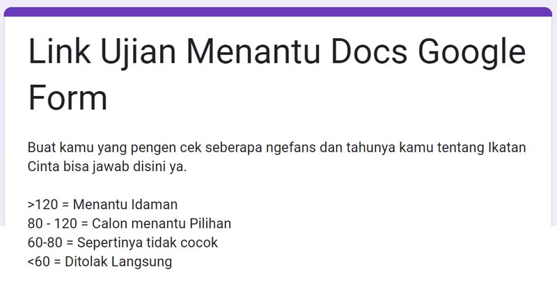 Link Ujian Menantu Docs Google Form