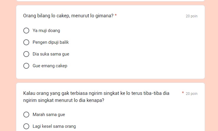 contoh soal yang ada di Link docs google ujian kepekaan yang bisa kamu ikuti bersama pasanganmu.