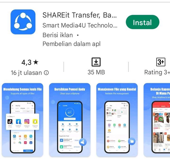 Ilustrasi aplikasi Shareit yang bisa datangkan pulsa gratis untuk kamu.