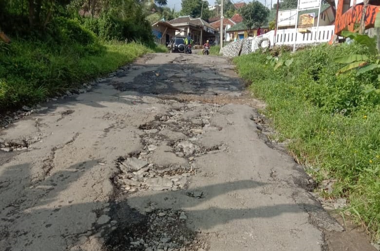 Kerusakan parah akses jalan di Desa Jaya Sukamakmur kabupaten Bogor. (sandika/jabarekspres)
