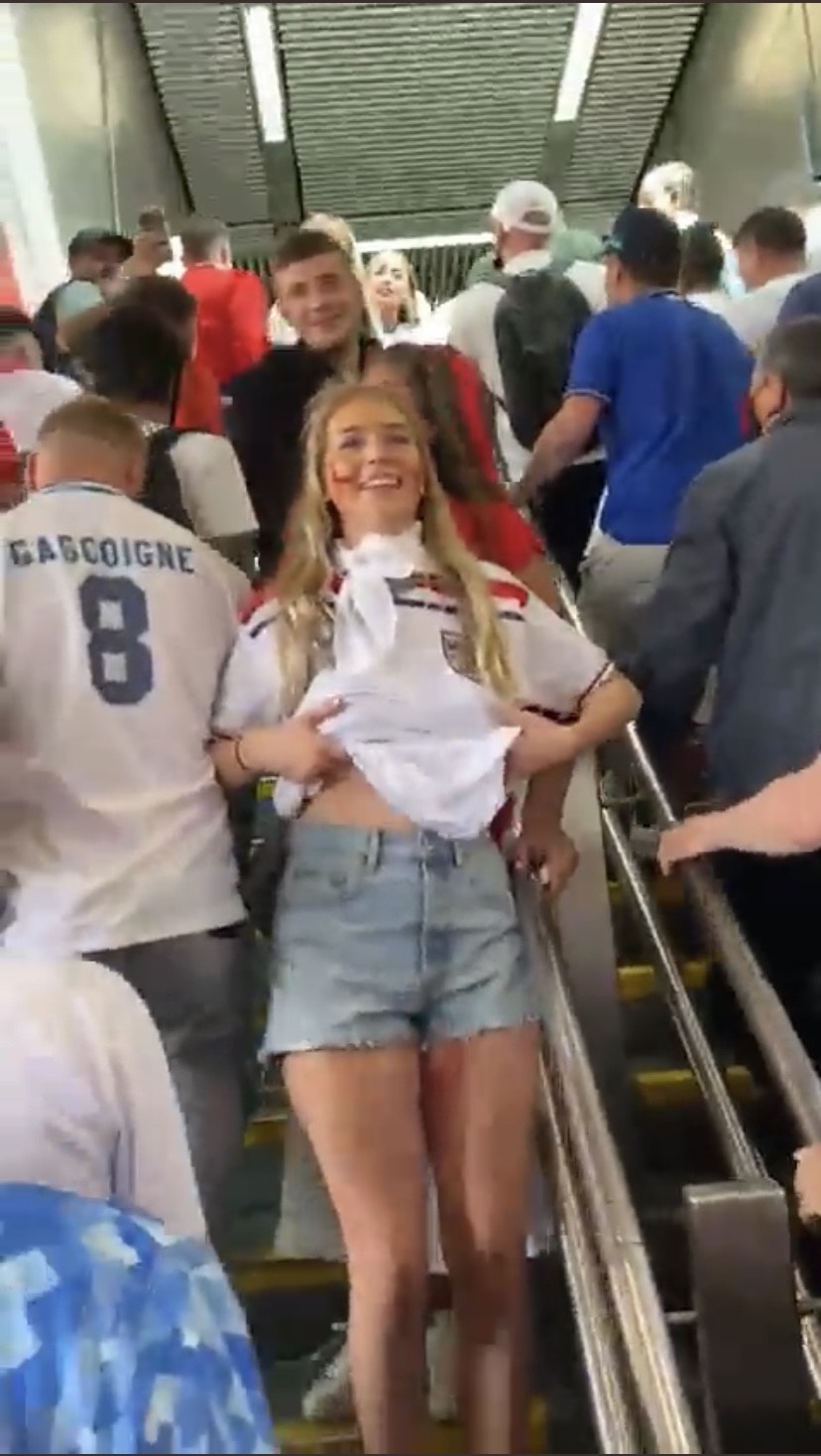 A Female Football Fan From England Flashes Boobs