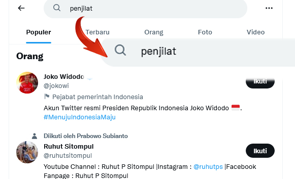 Akun Twitter Jokowi dan Ruhut Sitompul Muncul saat Mencari 'Penjilat'