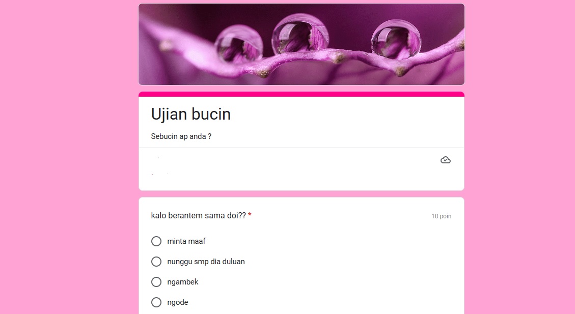 Lin Tes Ujian BUCIN via Google Form terbaru 2023