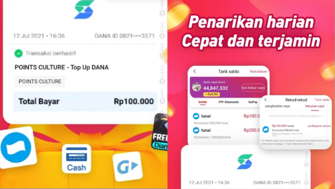 Aplikasi Penghasil Saldo DANA/ Kolase Play.google.com