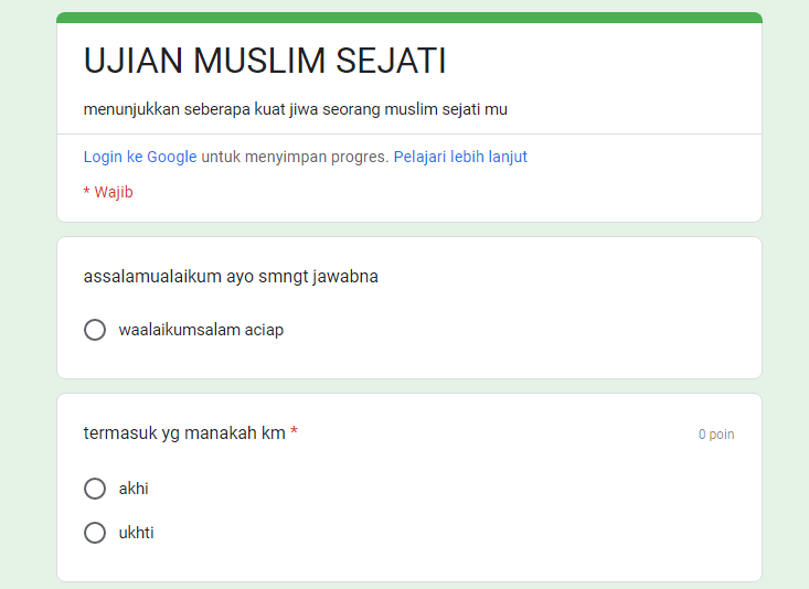 Link Tes Muslim Sejati Google Form, Seberapa Kuat Jiwa Muslim Kamu?