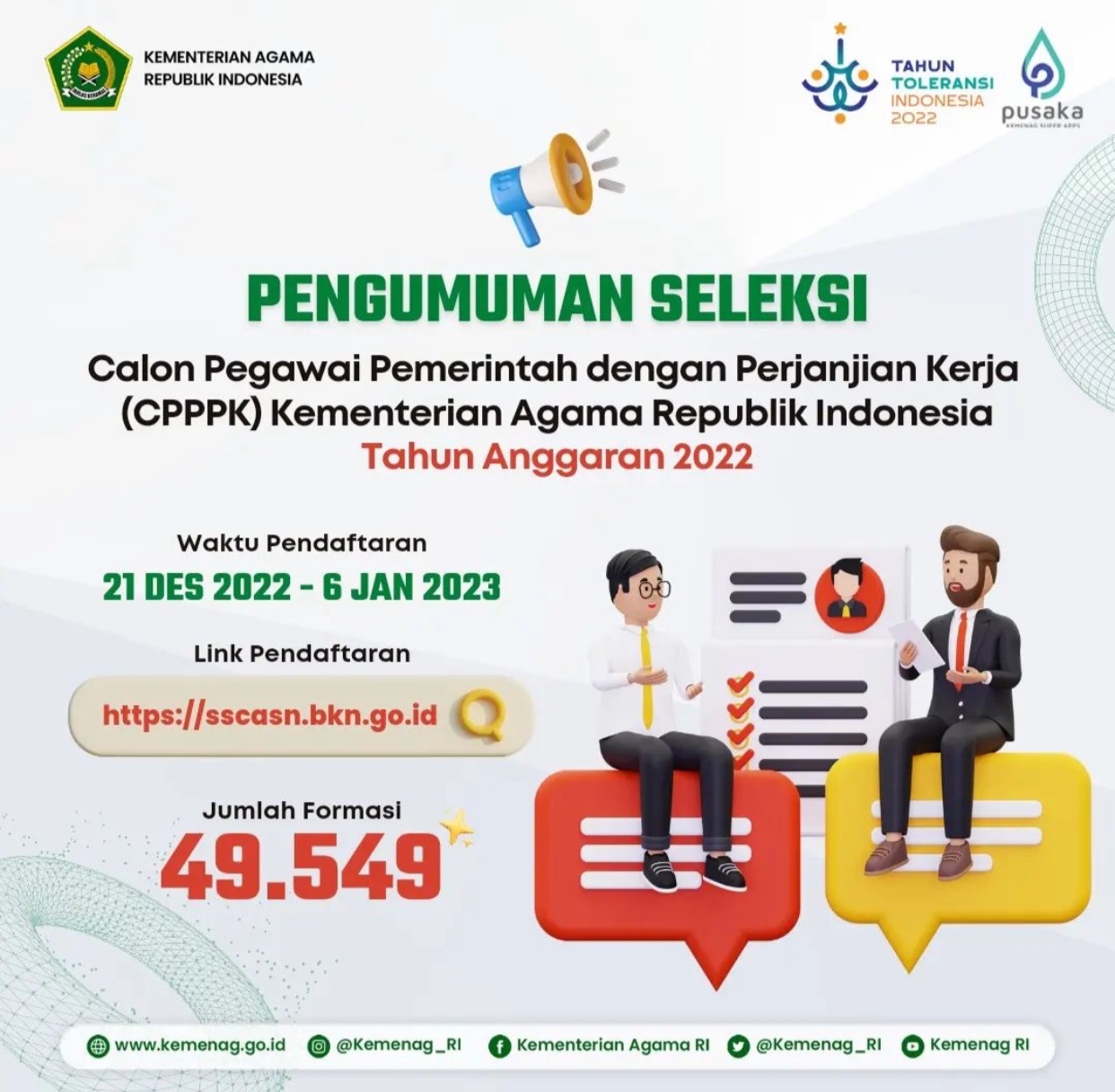 Tata cara Pendaftara P3K Kementrian Agama SSCASN BKN dan Jadwal Seleksi P3K (sumber: akun Instagram @kemenag_ri)