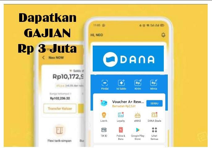 Gajian Rp3 JUta tiap bulan dari Saldo DANA gratis menggunakan apliaksi penghasil uang ini.