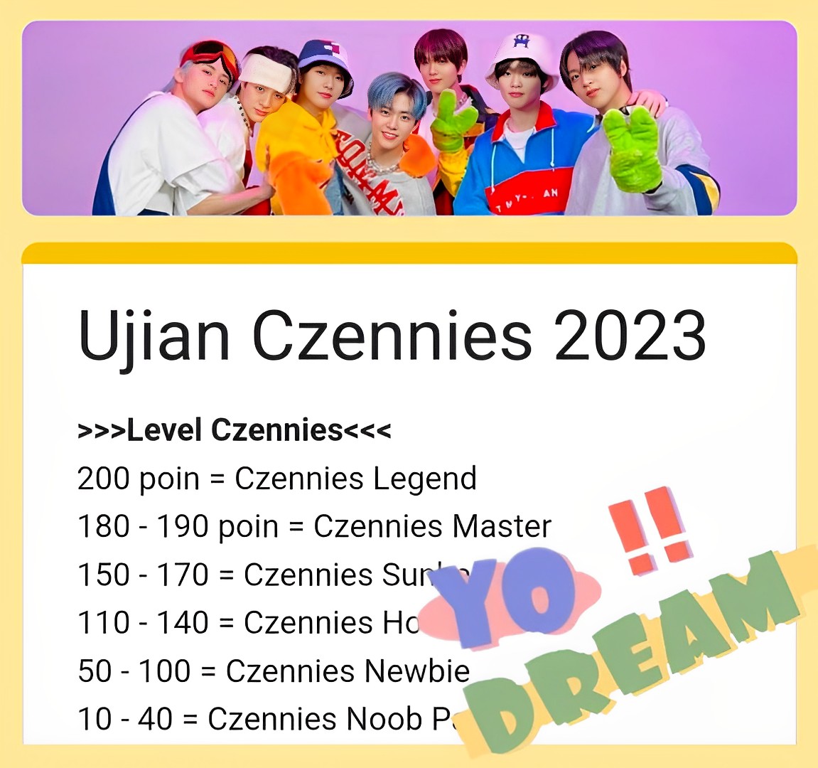 Ujian Fans NCT Dream "Ujian Czennies 2023"/ Tangkapan Layar Google Form